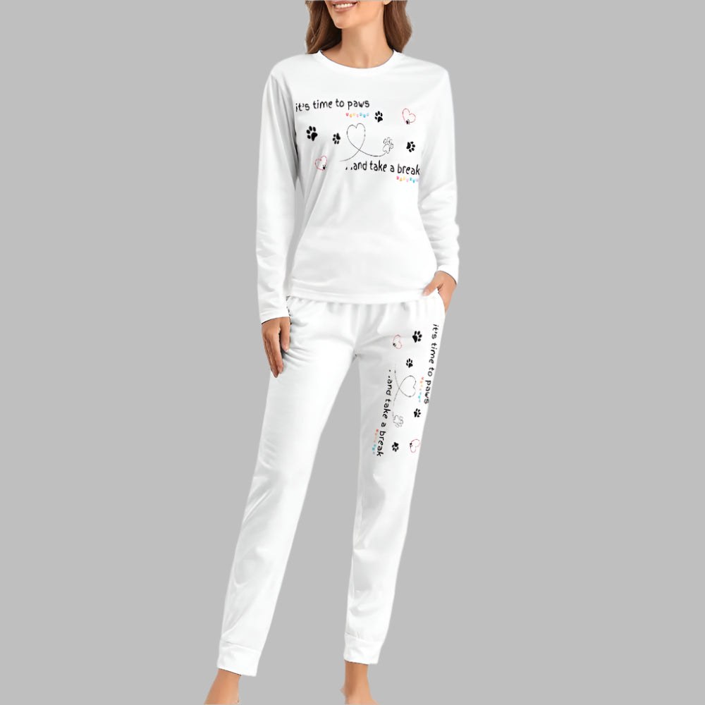 Women's It's Time to Paws Print Two Piece Pyjama Loungewear Set