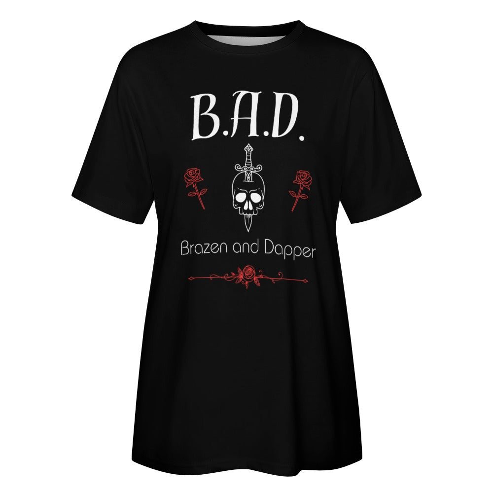 Women's Brazen And Dapper Skull Roses Print Cotton T-Shirt