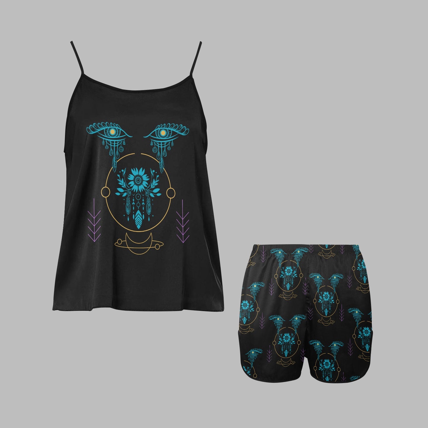 Women's Tribal Eyes Two Piece Pyjamas Set Top and Shorts