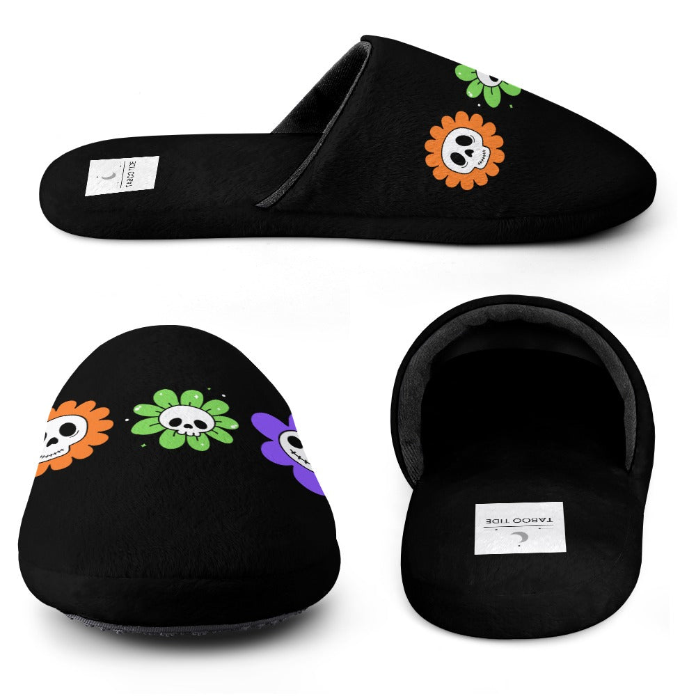 Women's Skeleton Flower Halloween Cotton Flannel Slippers