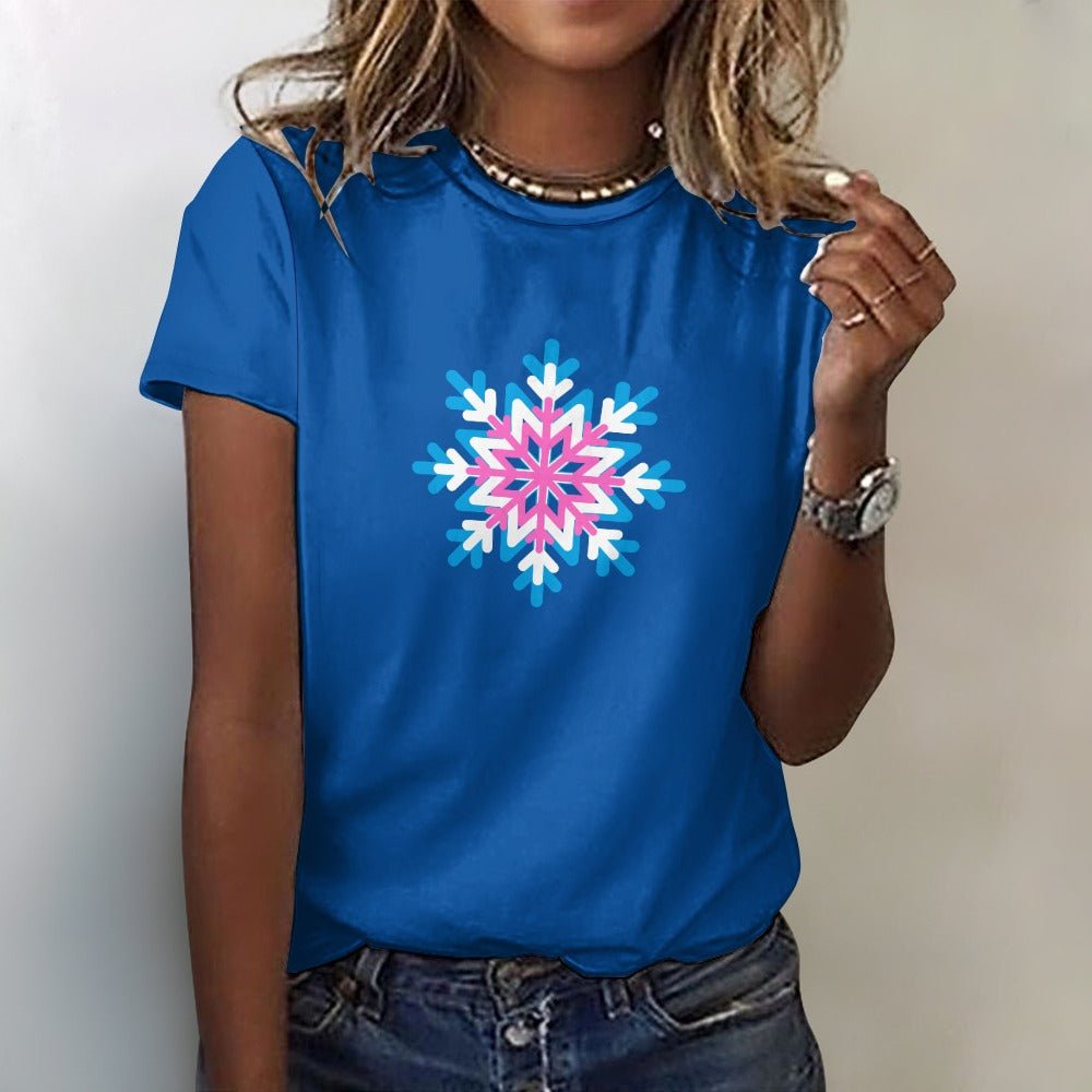 Women's Christmas Snowflake Short Sleeve Cotton T-Shirt