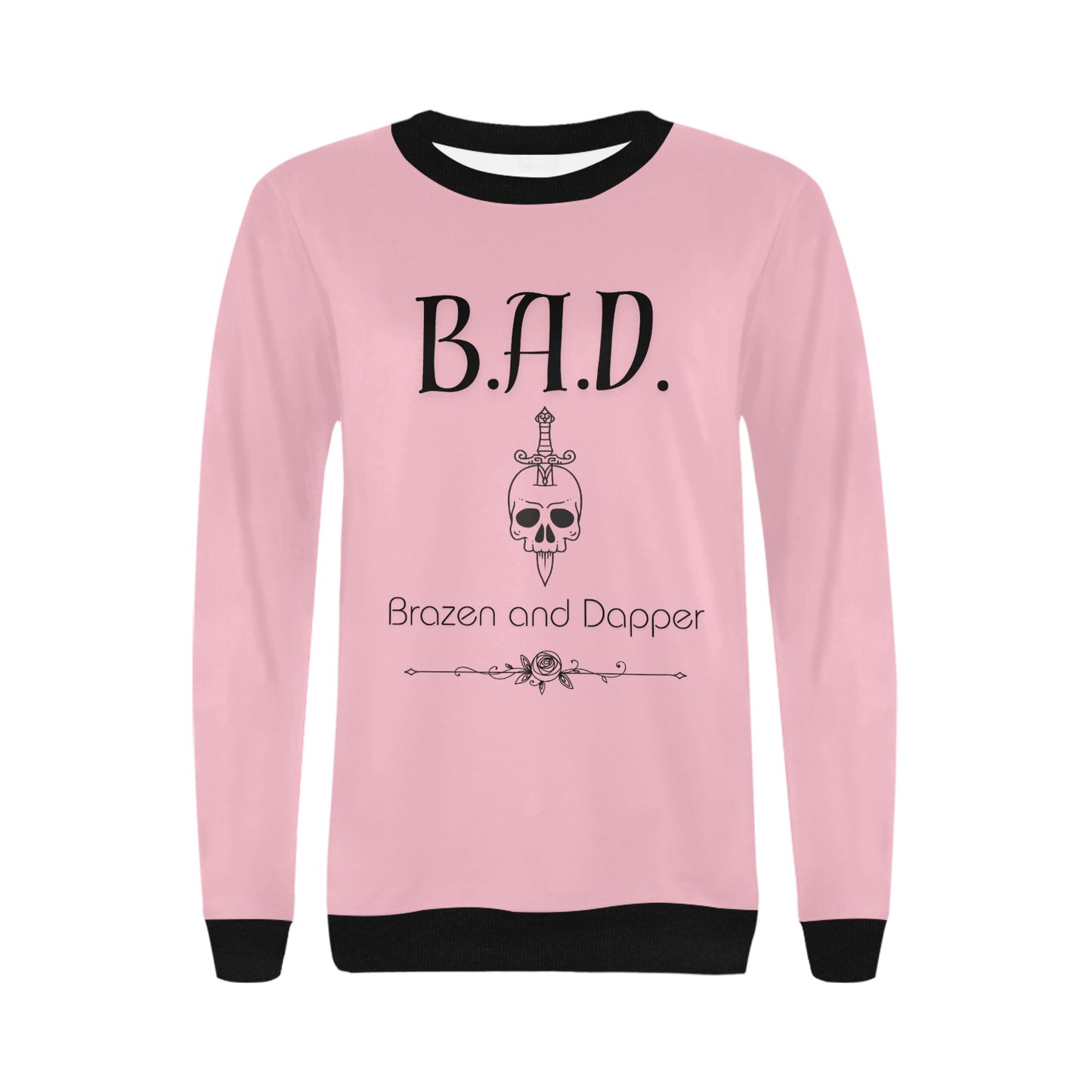 Women's B.A.D Brazen And Dapper Print Ribbed Hem Cuff Sweater