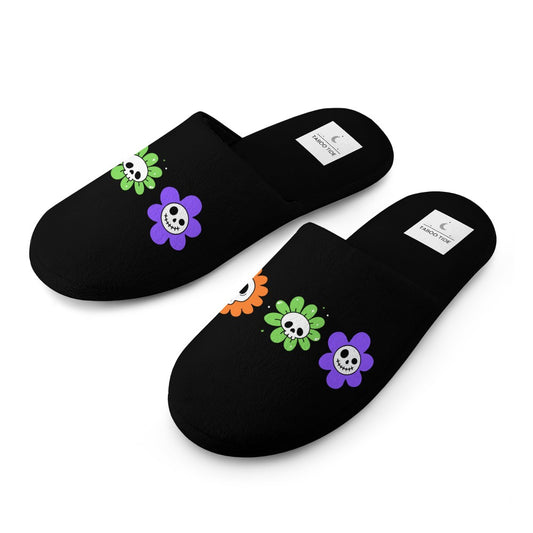 Women's Skeleton Flower Halloween Cotton Flannel Slippers