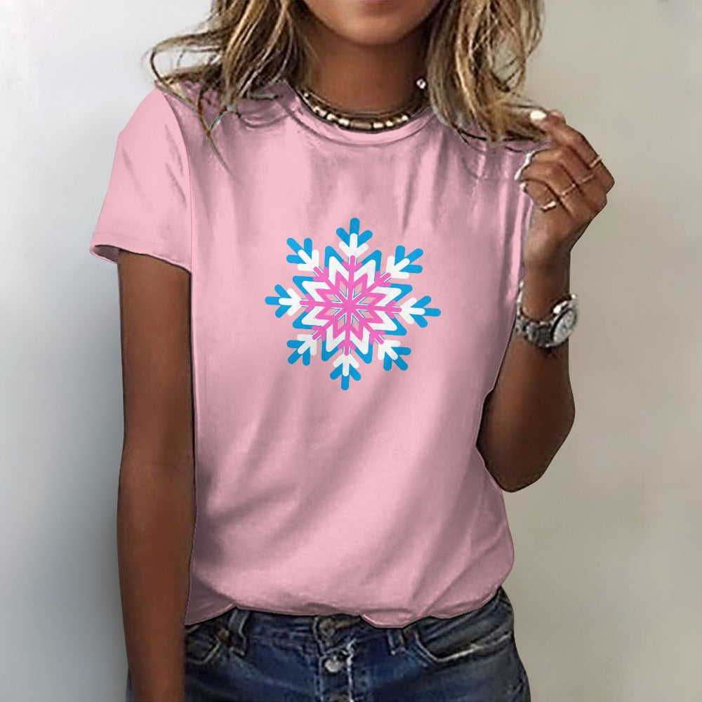 Women's Christmas Snowflake Short Sleeve Cotton T-Shirt
