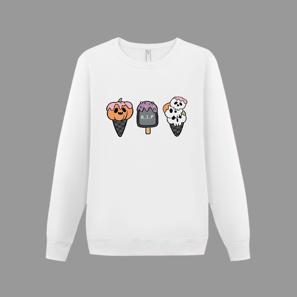 Women's Halloween Pumpkin Ghost Ice Cream Print Cotton Sweater