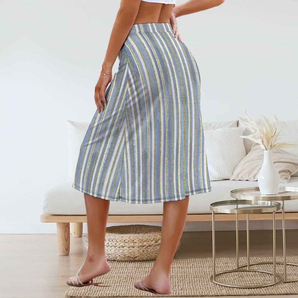 Women's Stripe Print Skirt A-line Fit Midi Long Length Comfortable Casual Fashion