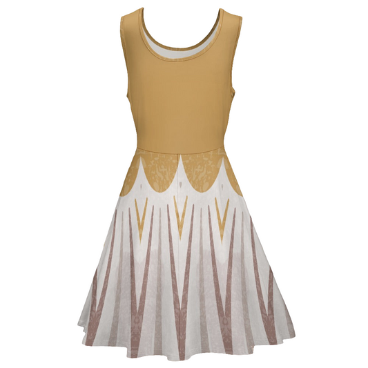 Women's Gold Bronze Stripe Print Round Scoop Neck Sleeveless Skater Dress