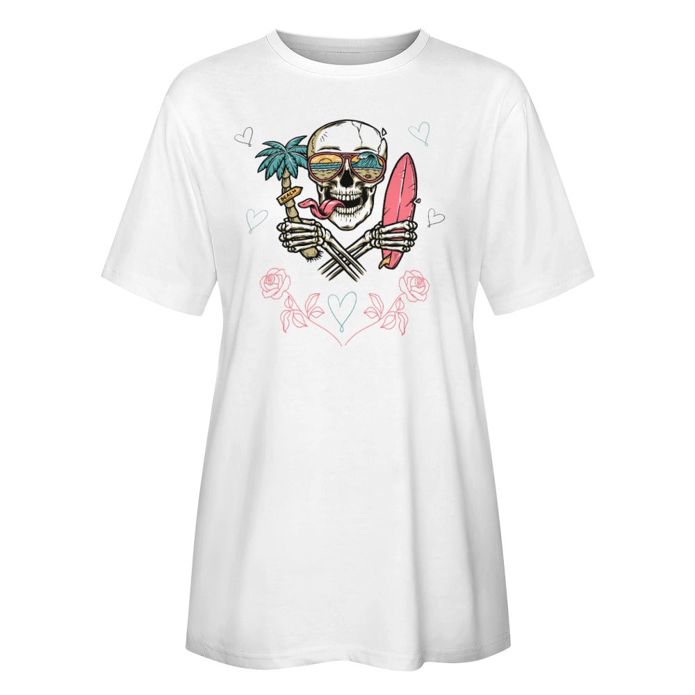 Women's Skull Beach Print Cotton T-shirt