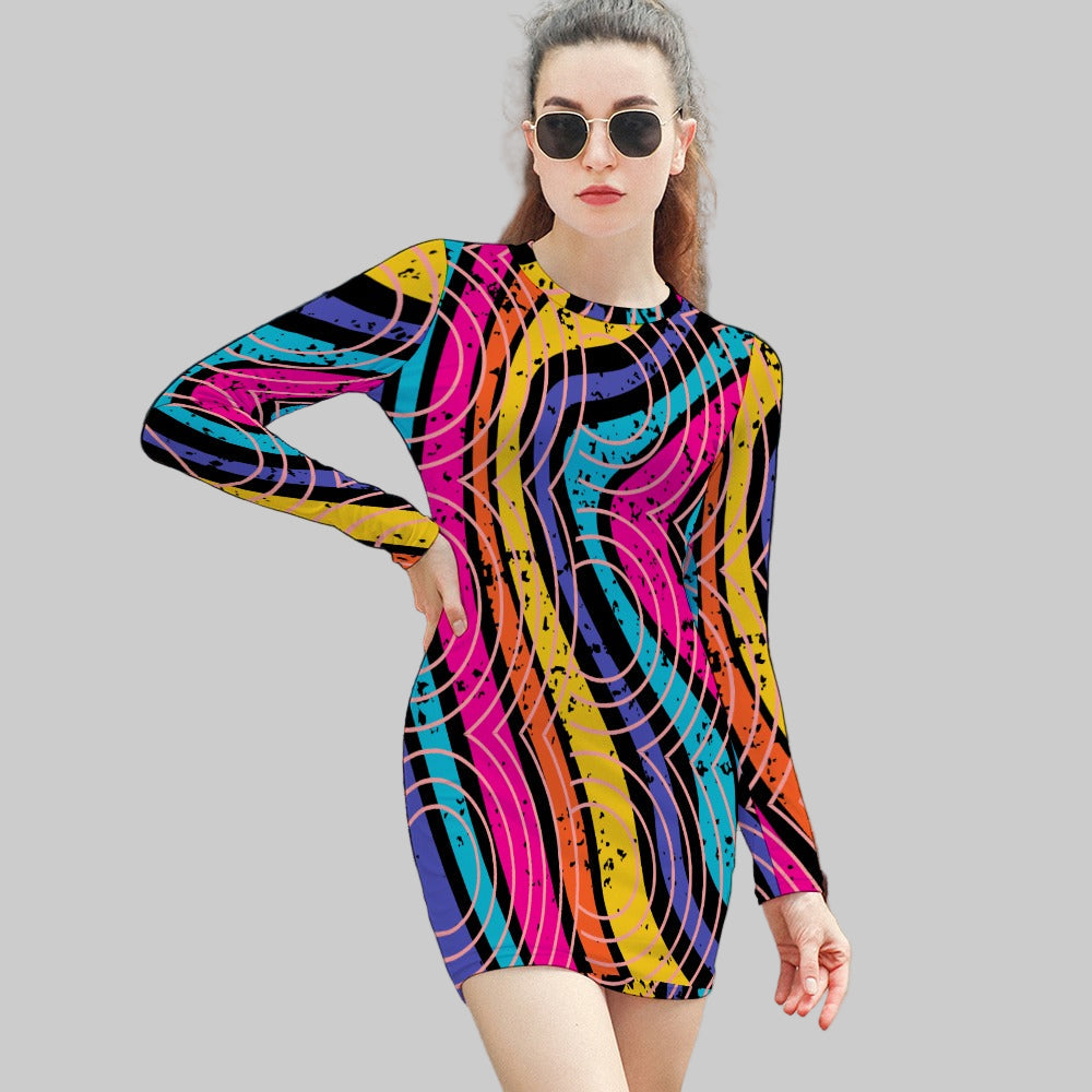 Women's Abstract All Over Print Short Mini Bodycon Dress