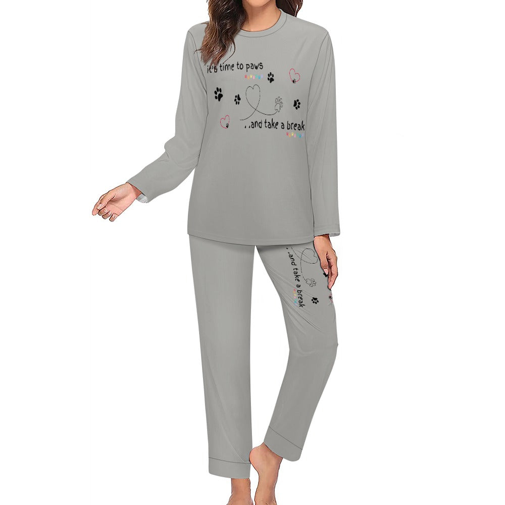 Women's It's Time to Paws Print Two Piece Pyjama Loungewear Set