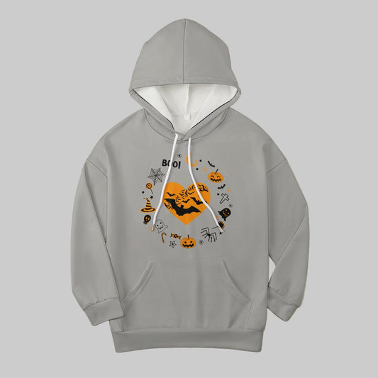 Women's Pumpkin Bat Ghost Halloween Print Dropped Shoulder Hoodie