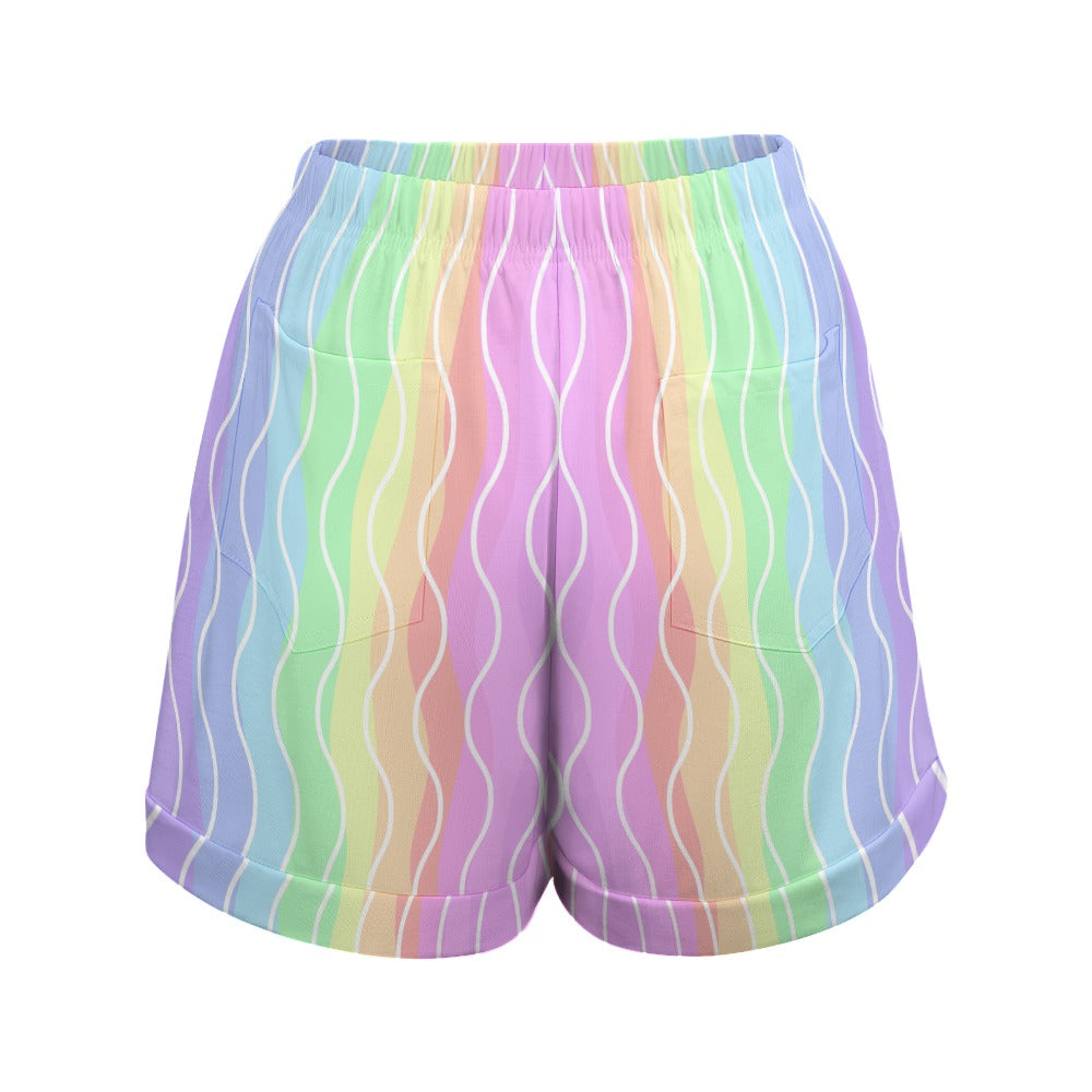 Women's Colourful Print High Elastic Waist Loose Shorts