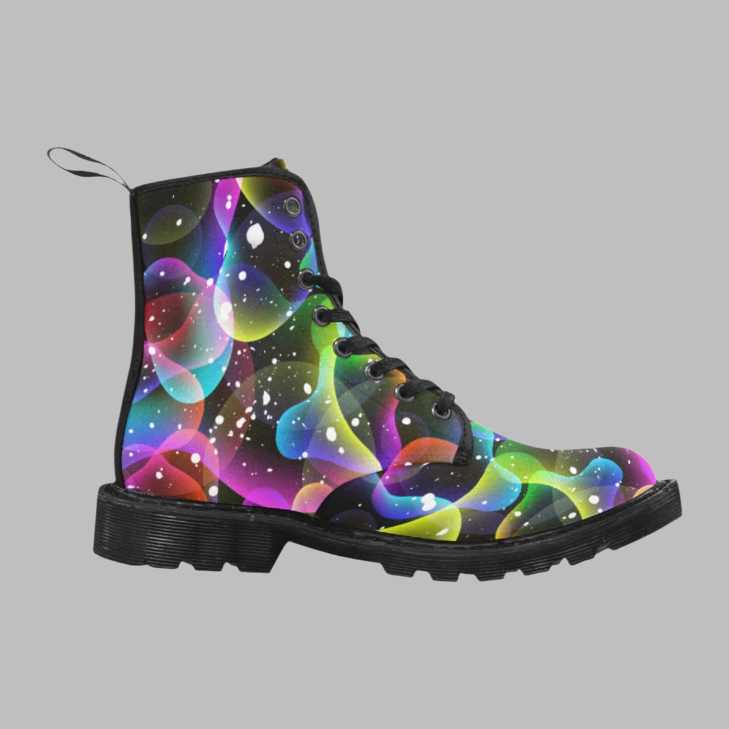 Women's Galactic Rainbow Print Lace Up Canvas Doc Style Boots