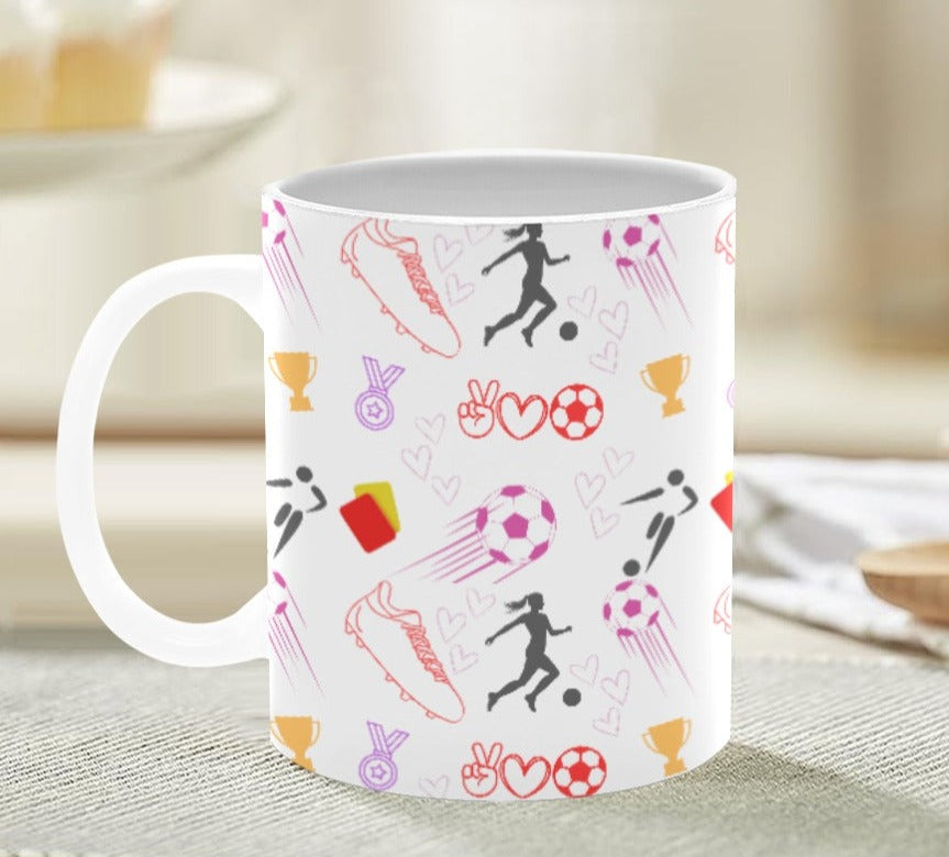 TABOO TIDE Women's Football Ceramic Classic Mug 11oz Sports Design All-over Print White