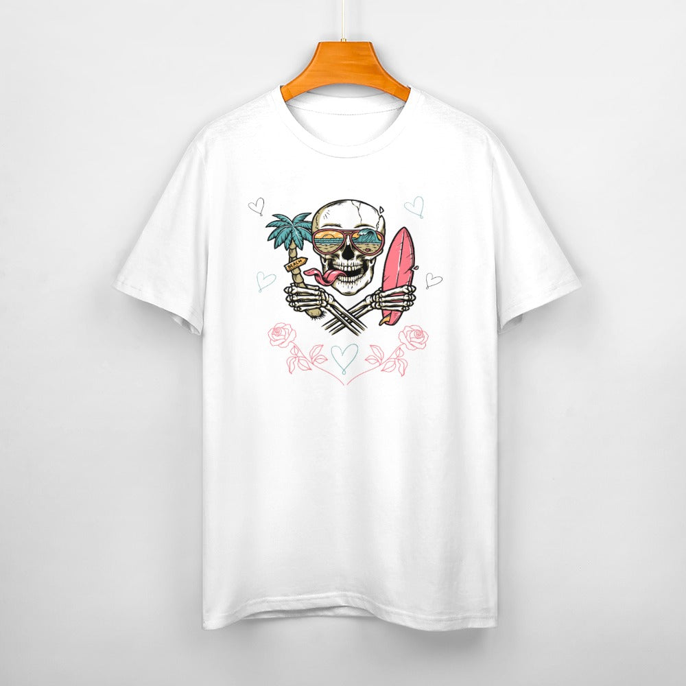 Women's Skull Beach Print Cotton T-shirt