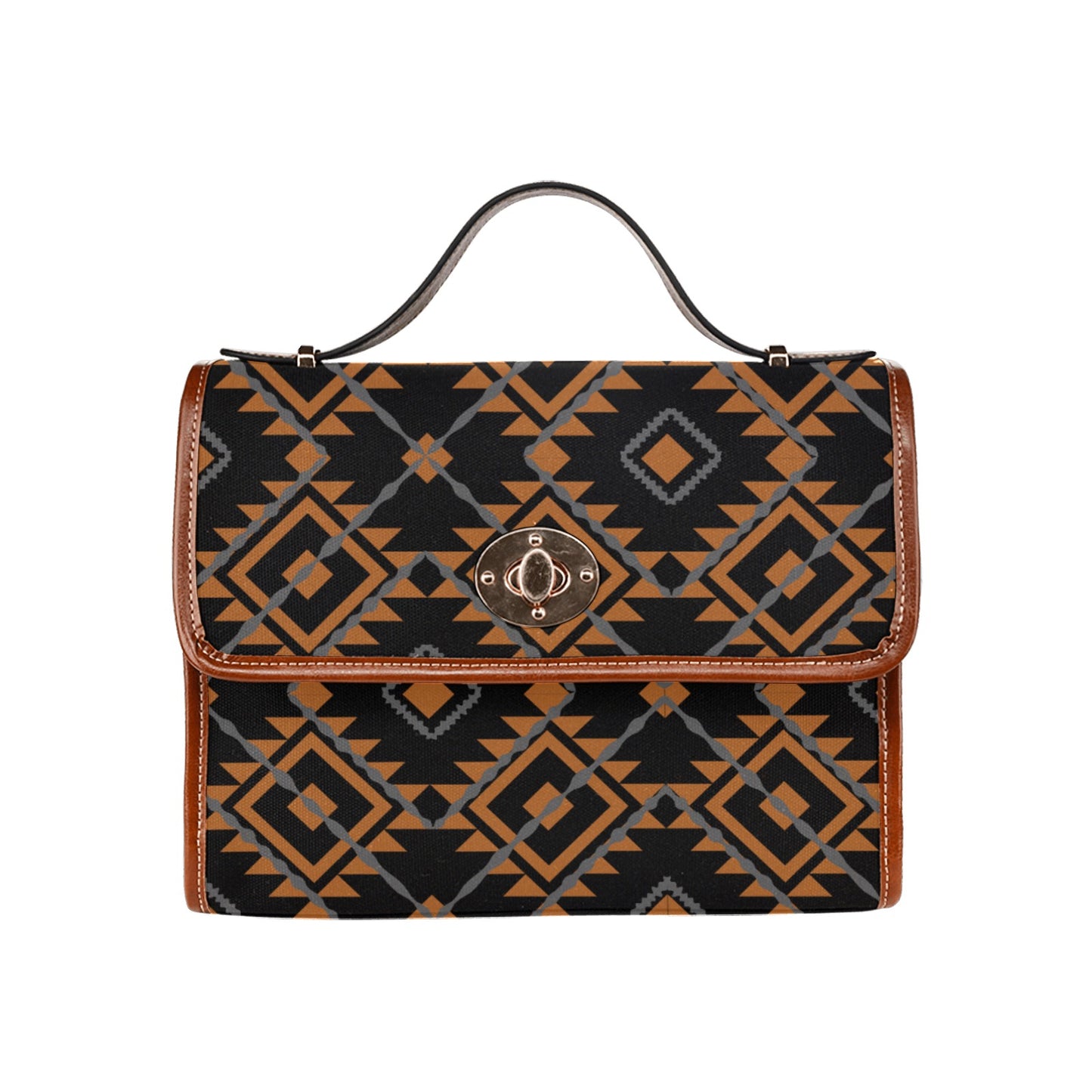 Women's Brown Aztec Print Canvas Handbag With Shoulder Strap
