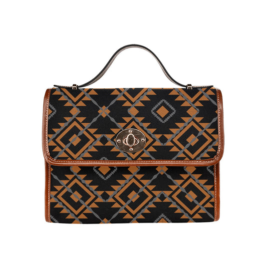 Women's Brown Aztec Print Canvas Handbag With Shoulder Strap