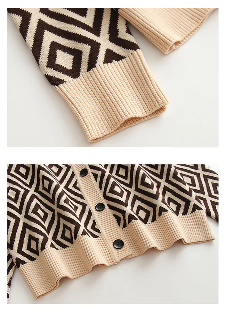 Women's Geometric Print Cardigan Knitted Long Sleeve Button Front