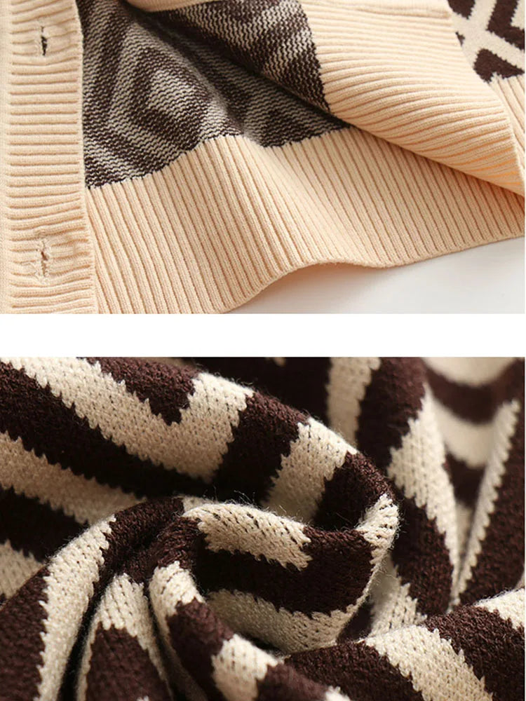 Women's Geometric Print Cardigan Knitted Long Sleeve Button Front