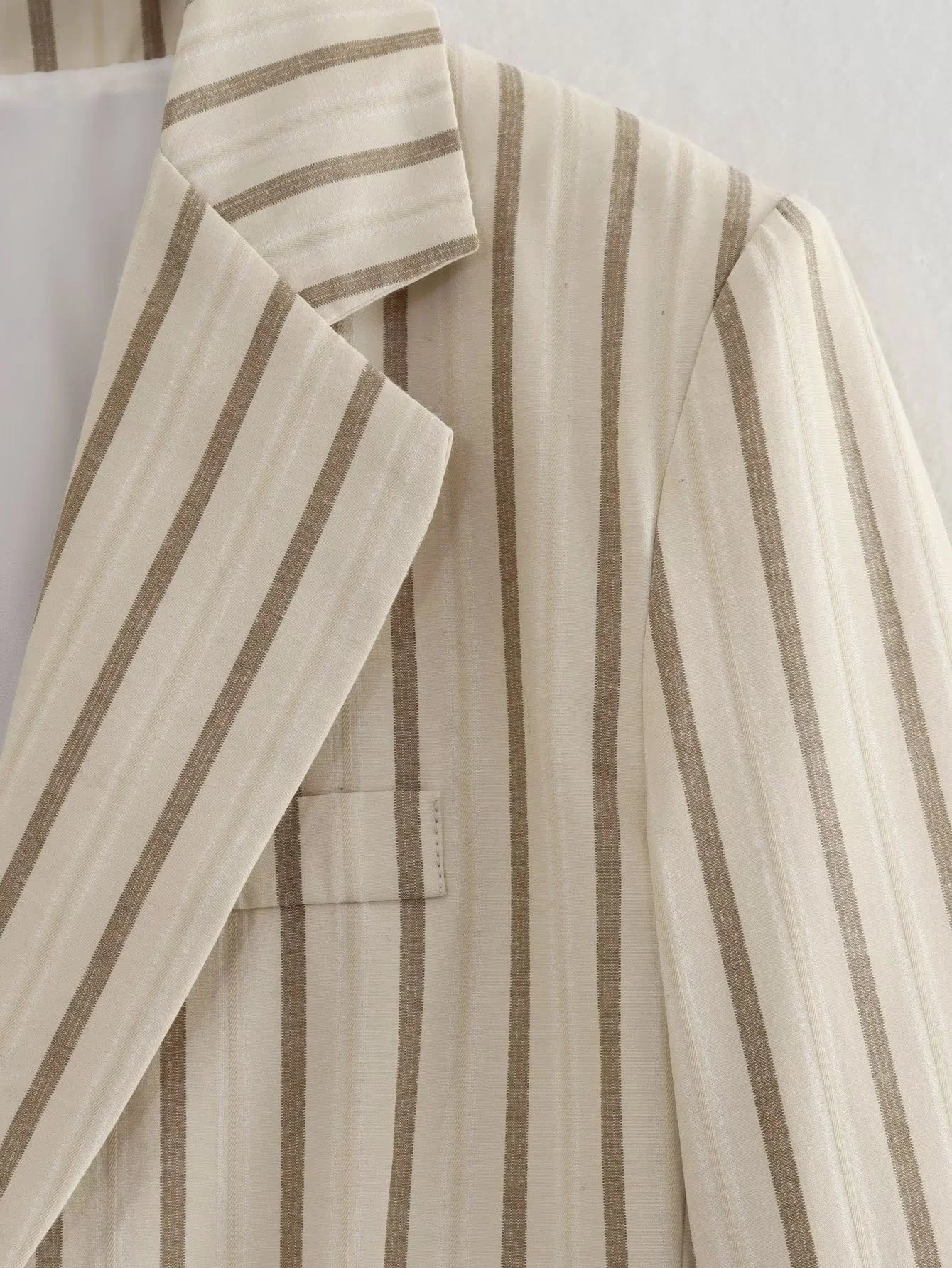 Women's Beige Brown Striped Single Breasted Blazer Jacket