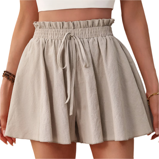 Women's Cotton Flare Ruffle Shorts With Pockets