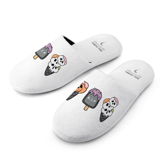 Women's Pumpkin Ghost Ice-Cream Print Cotton Flannel Slippers