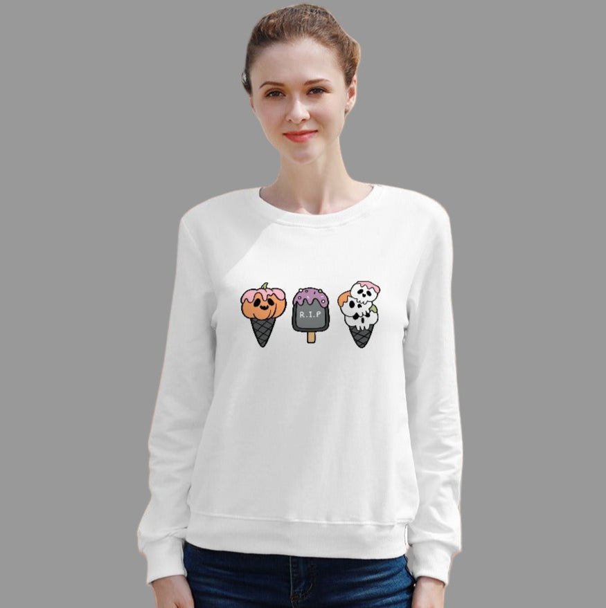 Women's Halloween Pumpkin Ghost Ice Cream Print Cotton Sweater