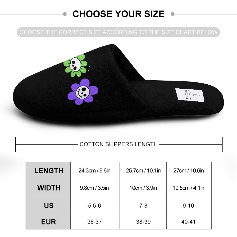 Women's Skeleton Flower Halloween Cotton Flannel Slippers