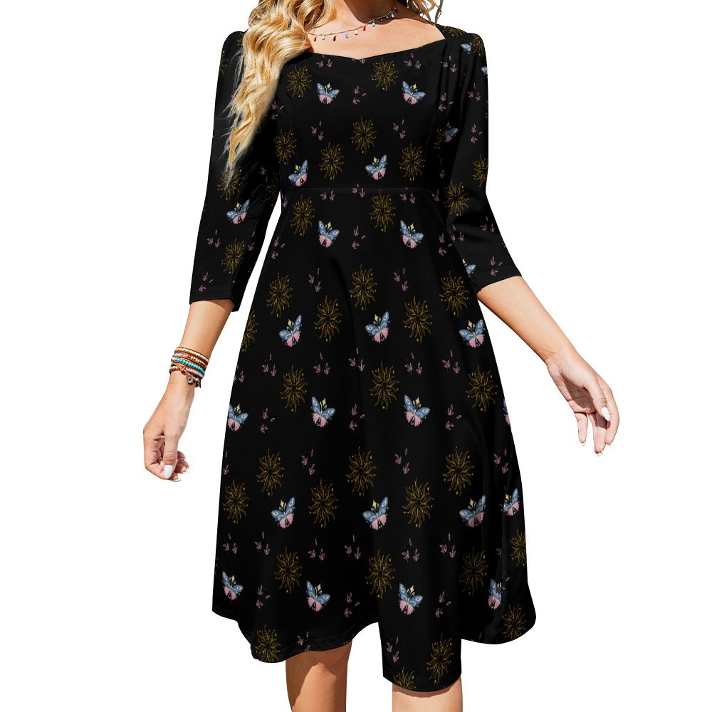 Women's Butterfly Sun Tie Bow Back Fitted Dress