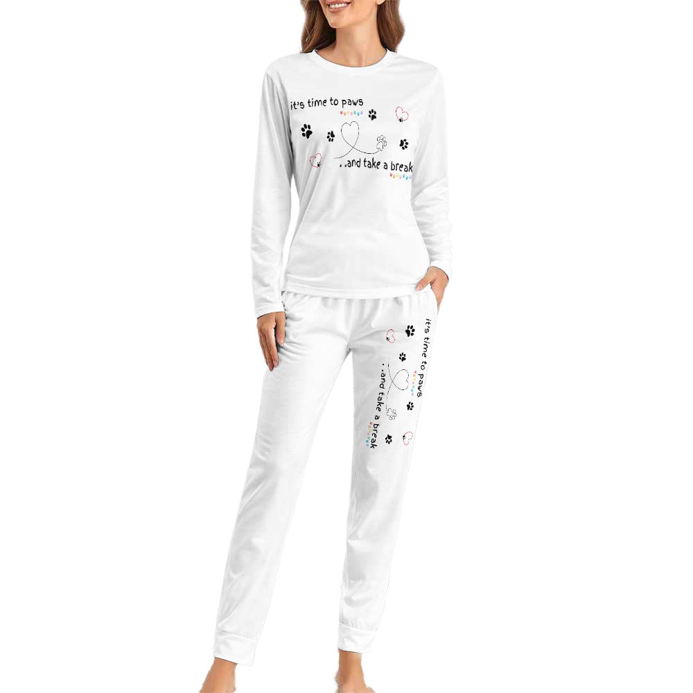 Women's It's Time to Paws Print Two Piece Pyjama Loungewear Set