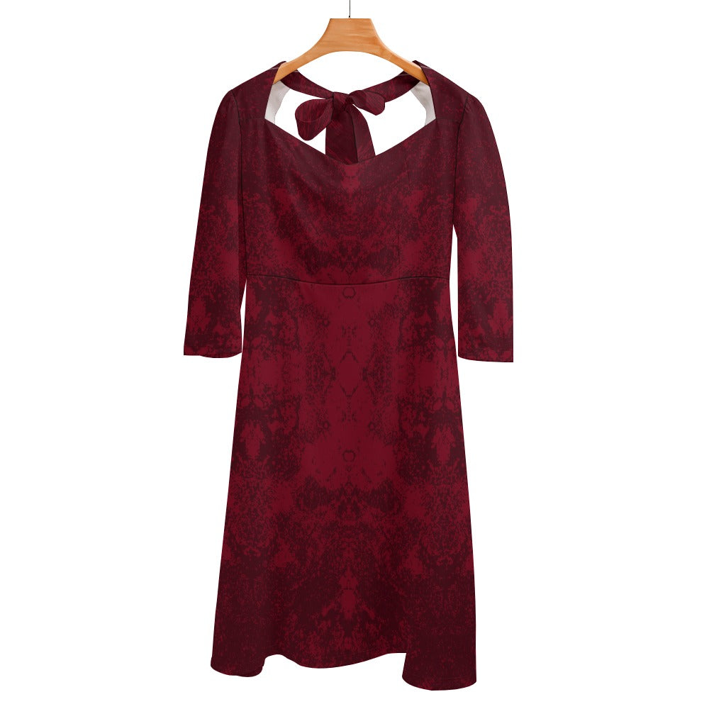 Women's Sweetheart Neck Bow Tie Back Fitted Flare Red Dress
