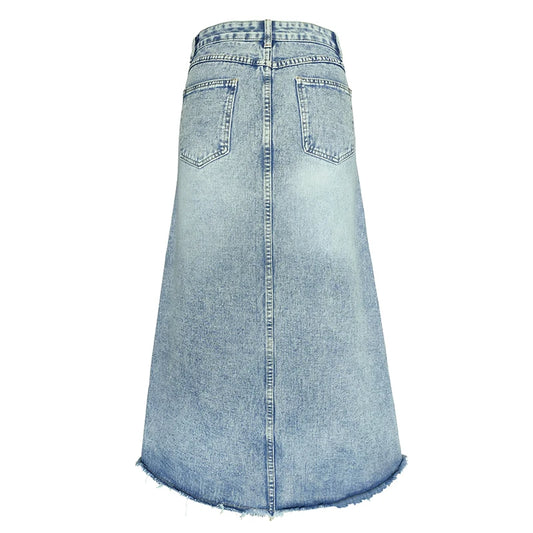 Women's Frayed Hem Denim Maxi Skirt