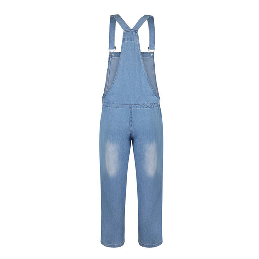 Women's Denim Jumpsuit Drawstring Waist with Pockets Dungarees