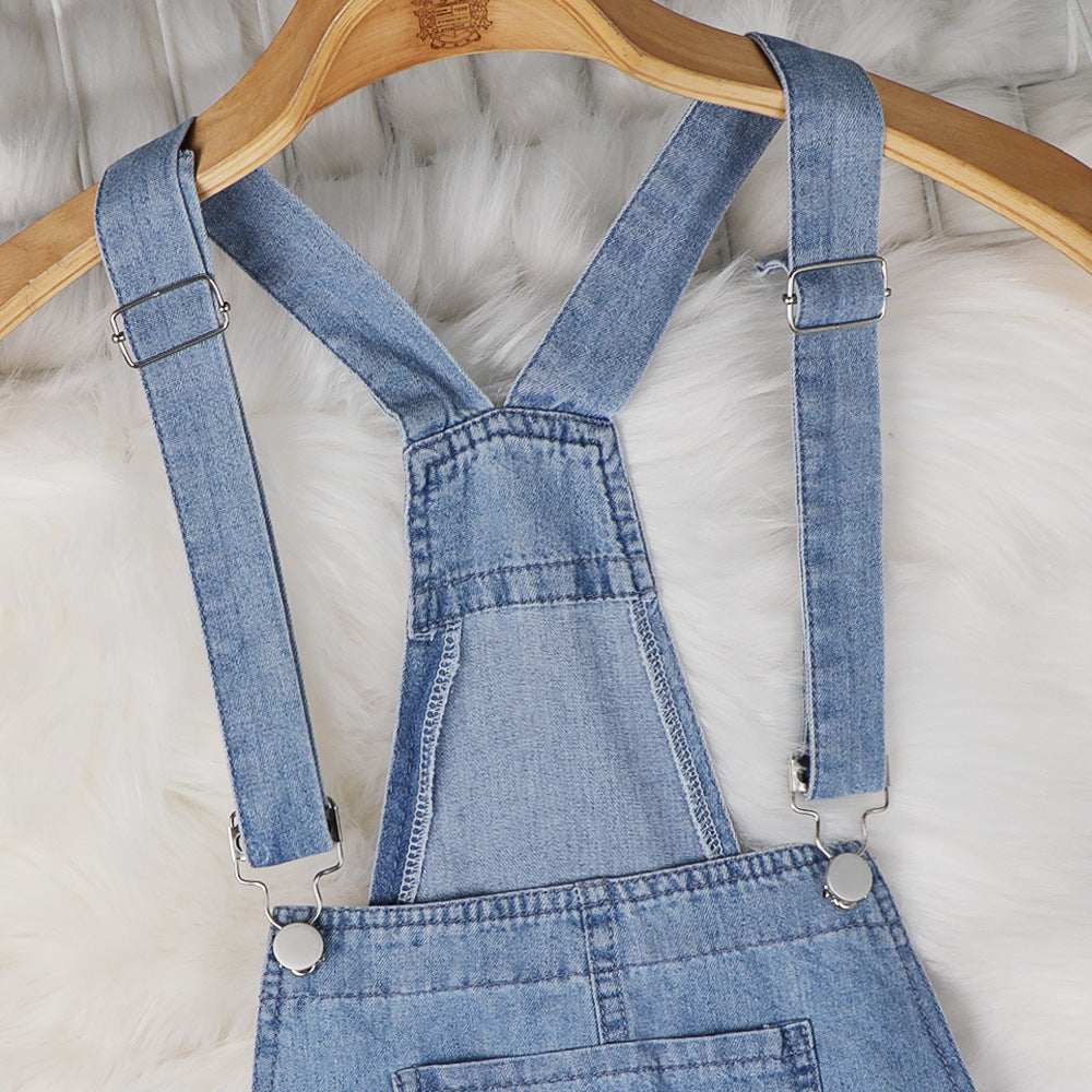 Women's Denim Jumpsuit Drawstring Waist with Pockets Dungarees
