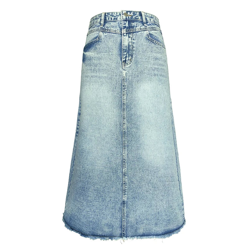 Women's Frayed Hem Denim Maxi Skirt