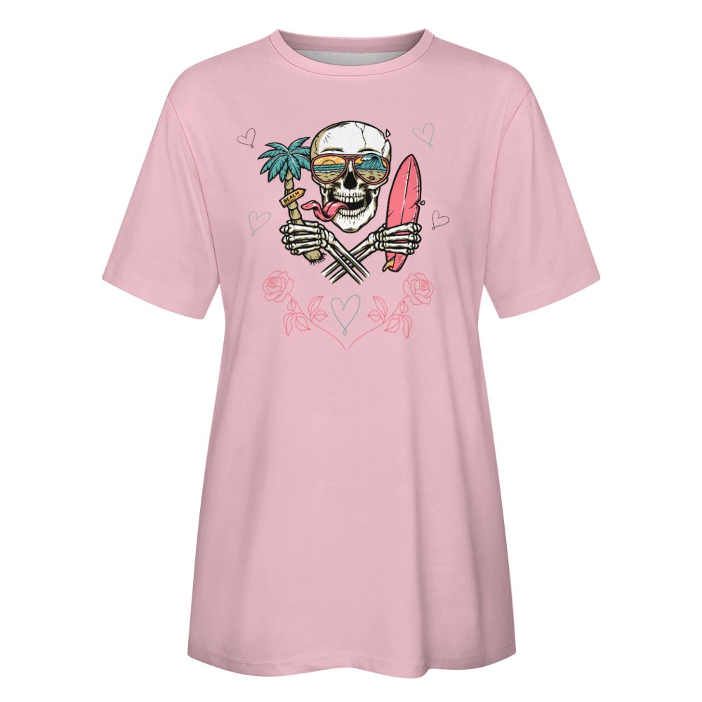 Women's Skull Beach Print Cotton T-shirt