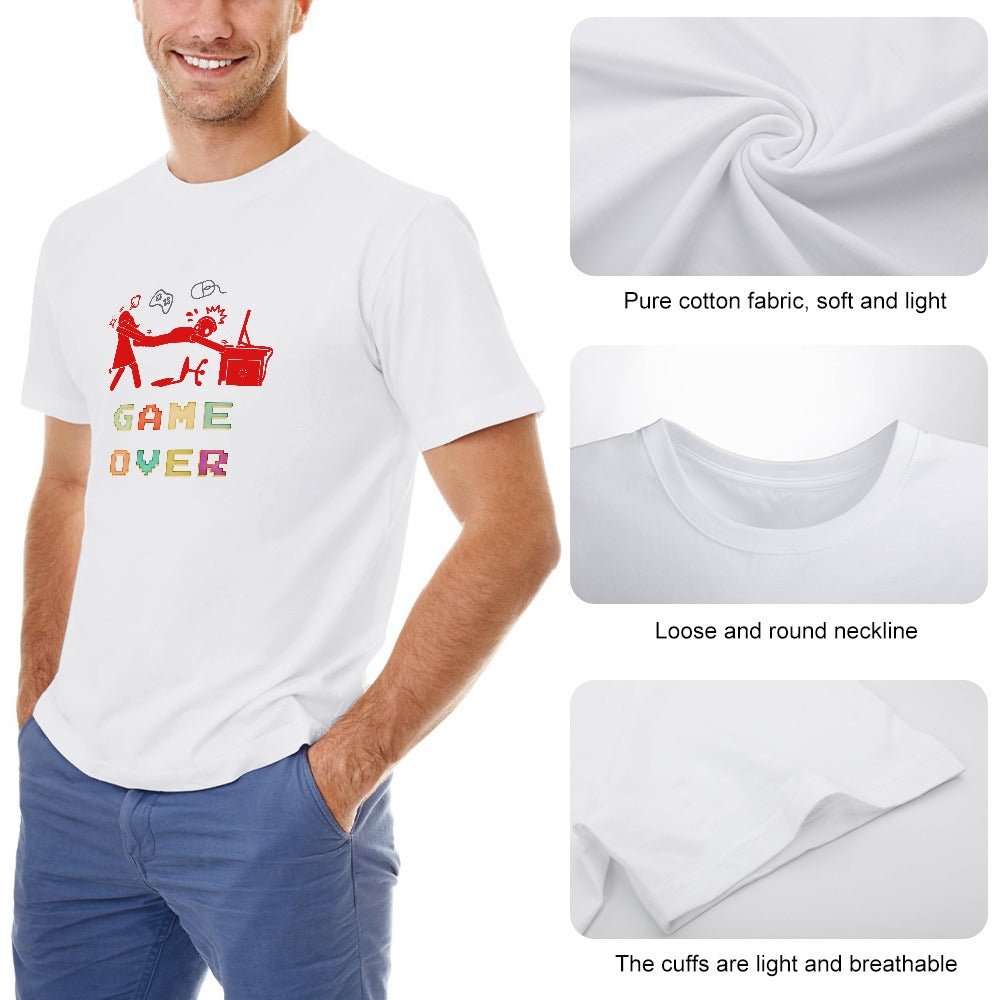 Men's Game Over Print Cotton Round Neck Short Sleeve T-shirt