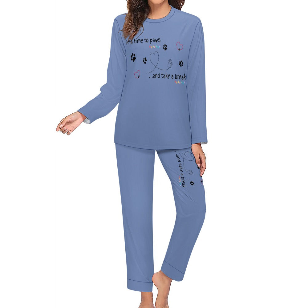 Women's It's Time to Paws Print Two Piece Pyjama Loungewear Set