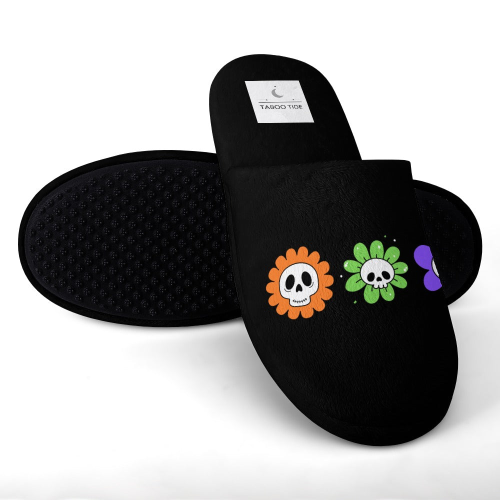 Women's Skeleton Flower Halloween Cotton Flannel Slippers