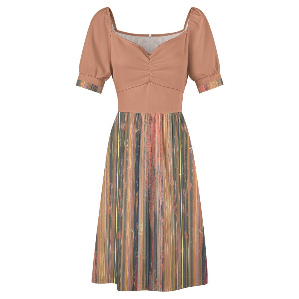 Women's Stripe Print Sweetheart Neck Fitted Midi Dress