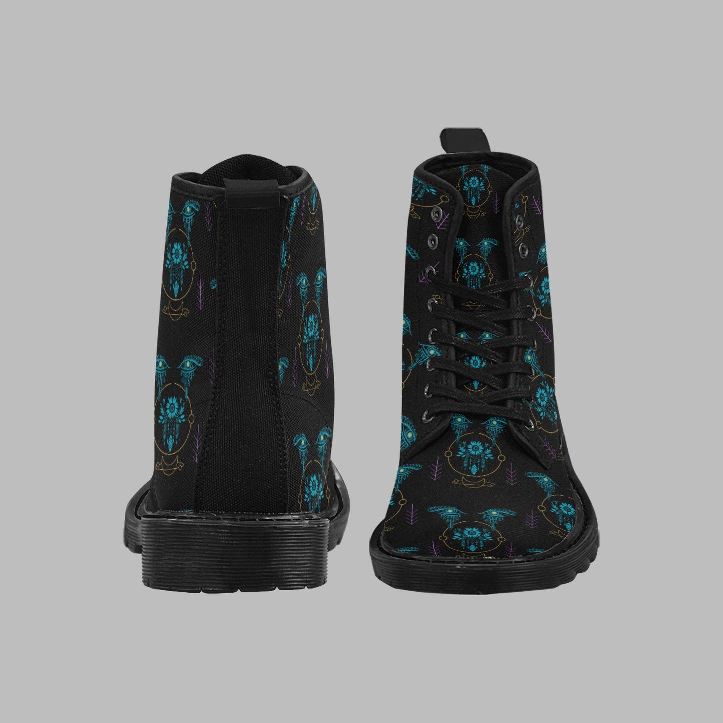 Women's Tribal Eyes Print Lace Up Canvas Doc Style Boots