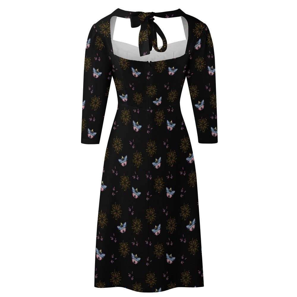 Women's Butterfly Sun Tie Bow Back Fitted Dress