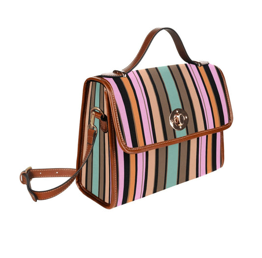 Women's Rustic Stripe Print Handbag With Shoulder Strap