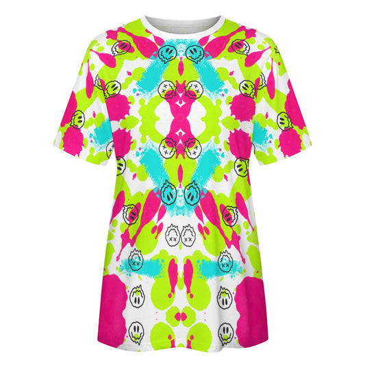 Women's Paint Splash Smiley Face Print Cotton T-shirt