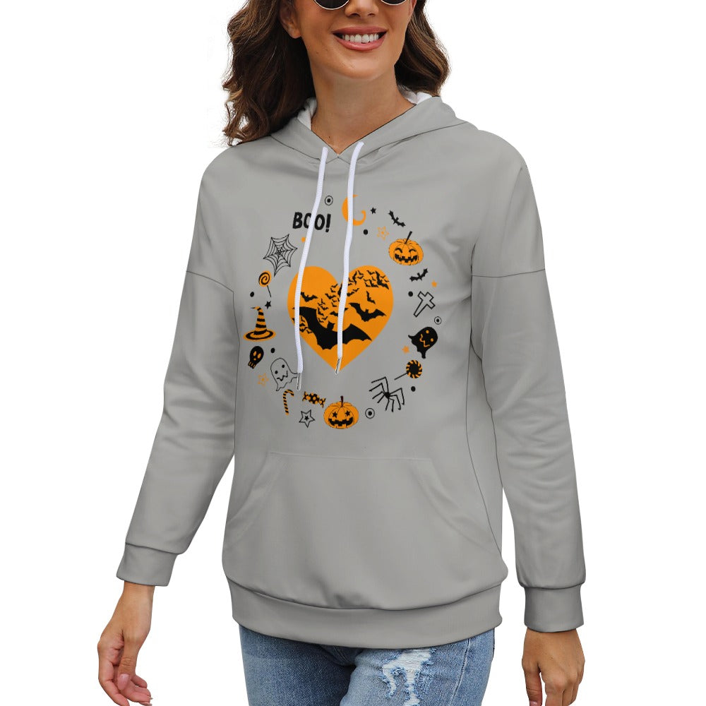 Women's Pumpkin Bat Ghost Halloween Print Dropped Shoulder Hoodie