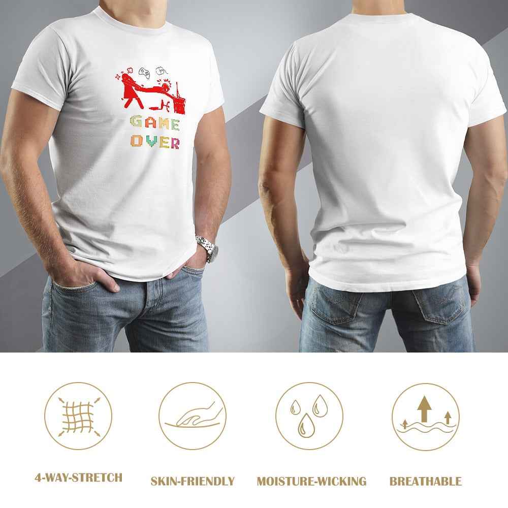 Men's Game Over Print Cotton Round Neck Short Sleeve T-shirt