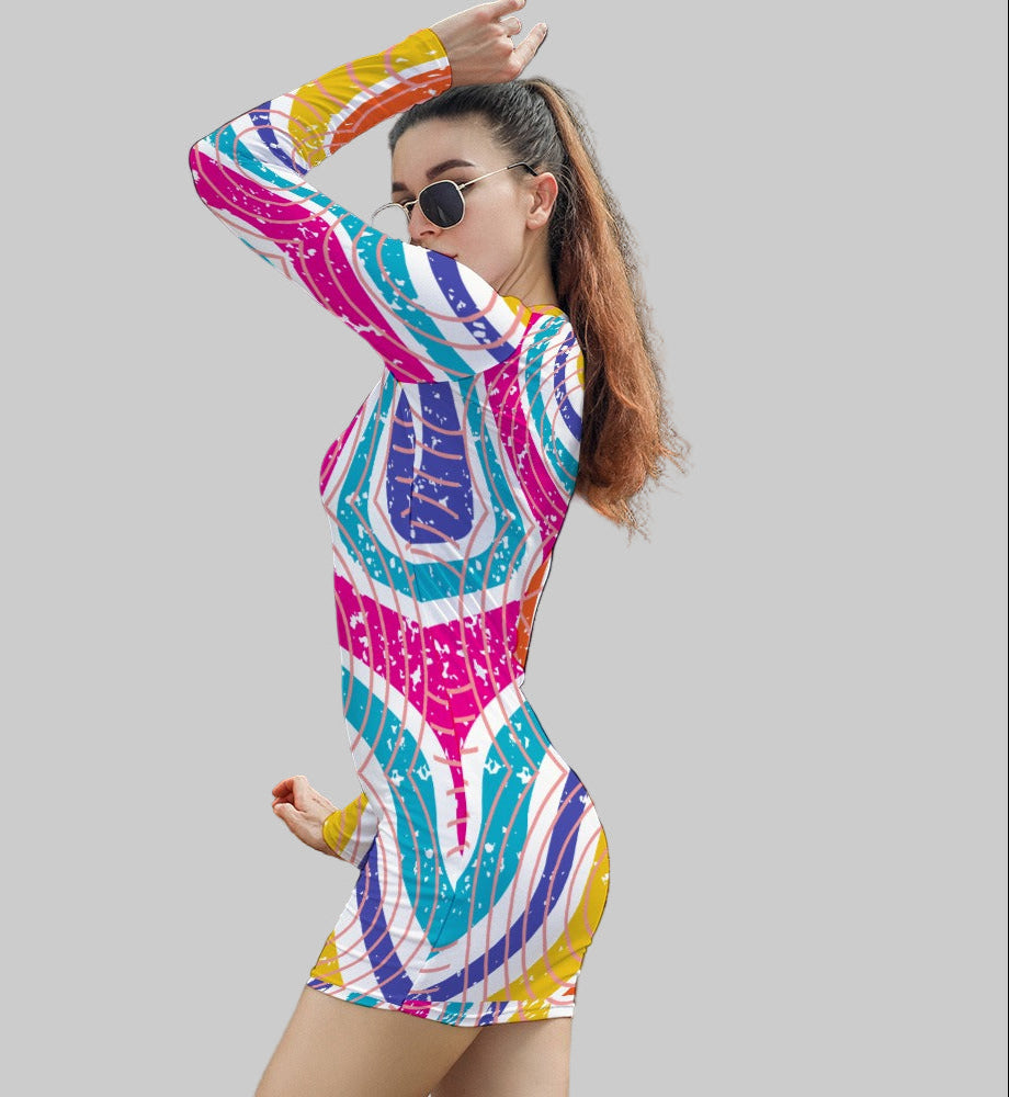Women's Abstract All Over Print Short Mini Bodycon Dress