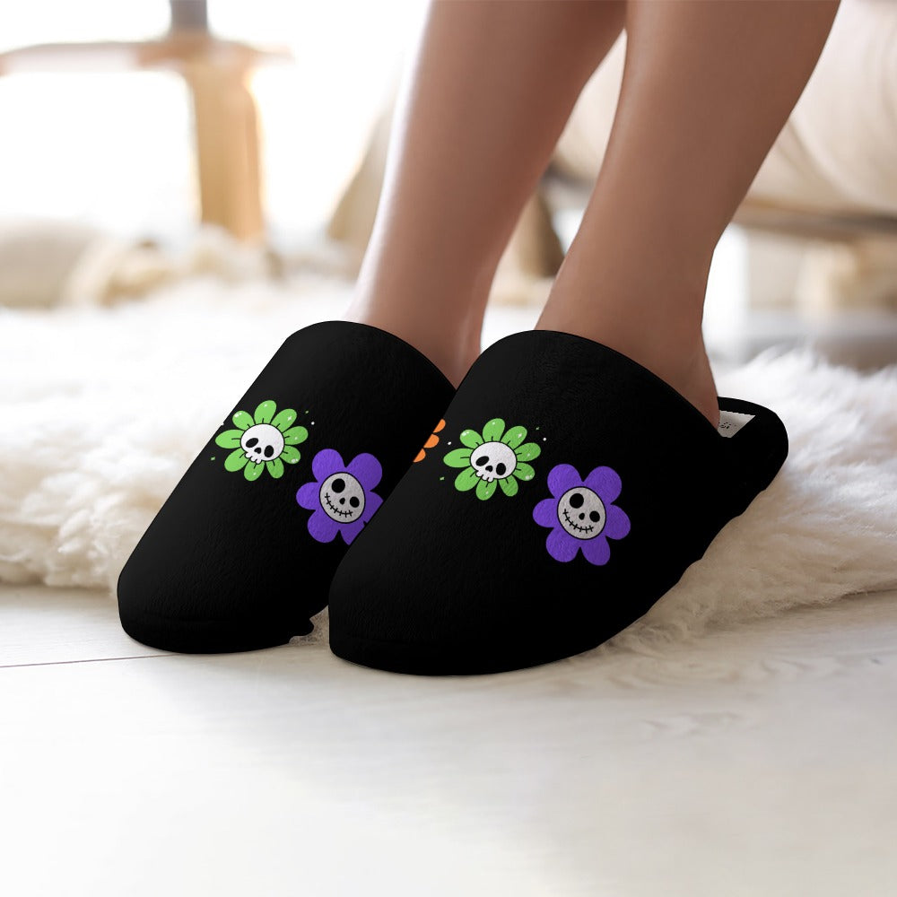 Women's Skeleton Flower Halloween Cotton Flannel Slippers