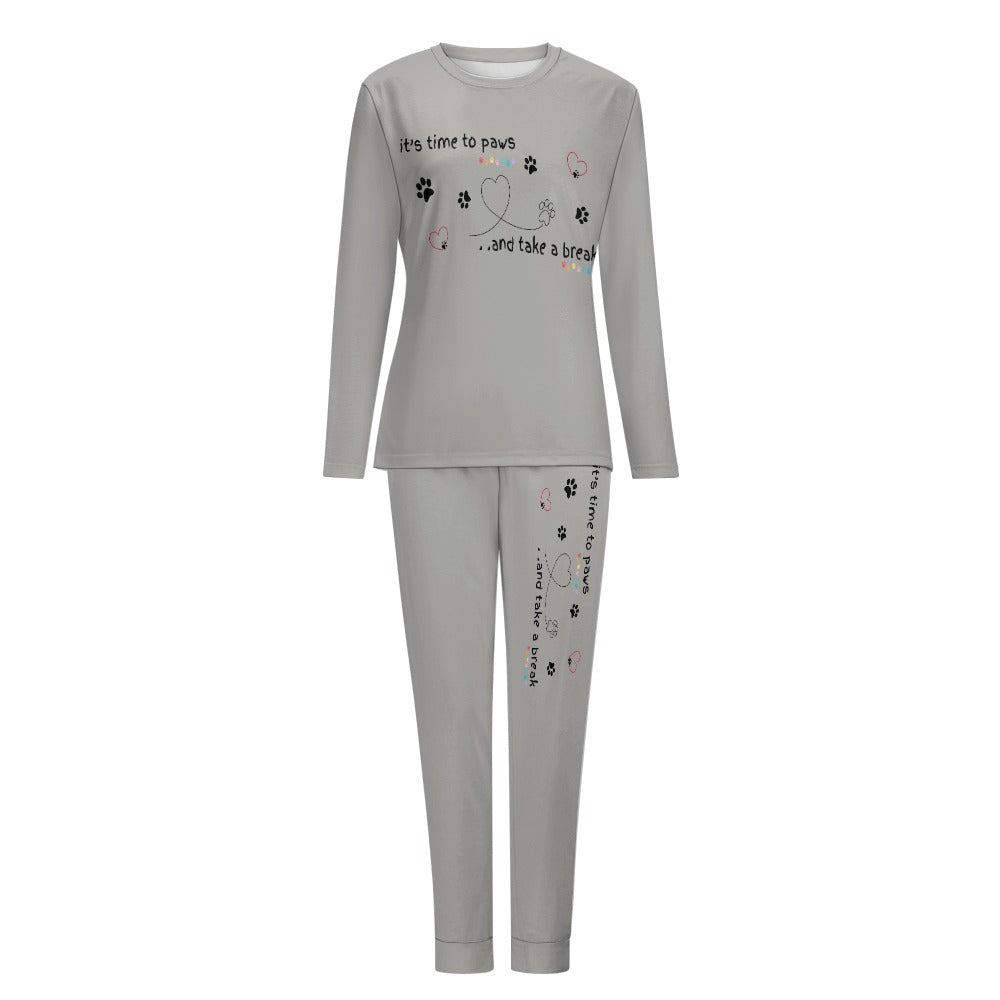 Women's It's Time to Paws Print Two Piece Pyjama Loungewear Set
