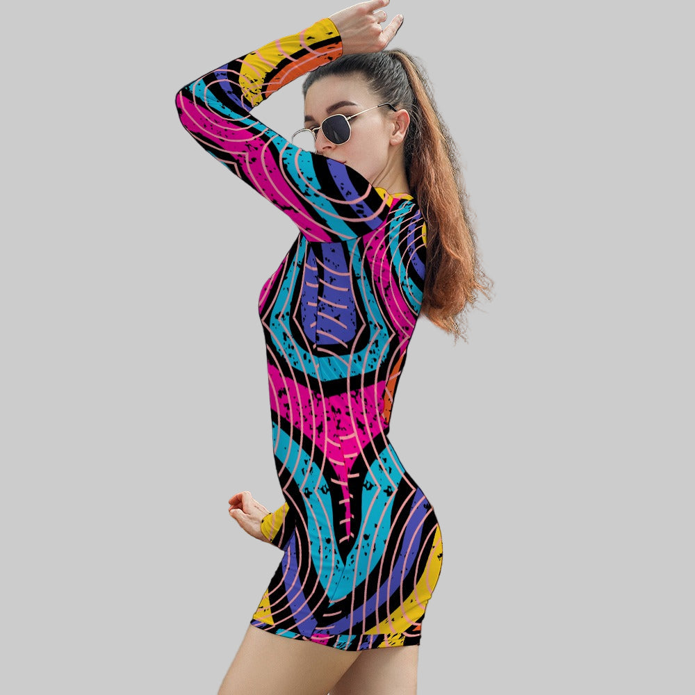 Women's Abstract All Over Print Short Mini Bodycon Dress